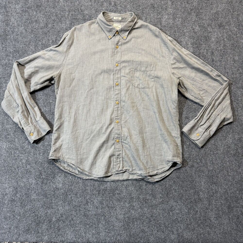 J.Crew Classic Men's XL Gray Herringbone Cotton Button Down Long Sleeve Shirt